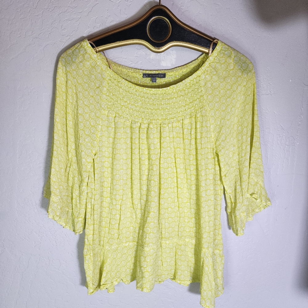 Wit‎ And Wisdom Floral Print Neon Smocked Top Size Small